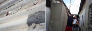 En estas imágenes se  observan las  piedras que dieron en el techo del cuarto de la vivienda de los periodistas- opositores y ambos con el pequeño Luis Raúl, señalando desde el pasillo de ambas viviendas apedreadas  donde cayeron las mismas.
